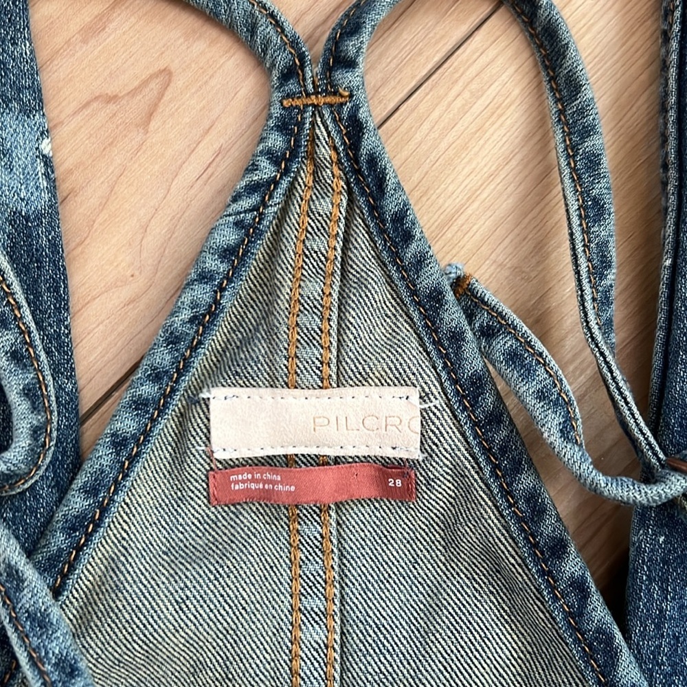 Pilcro Denim Overalls with White Paint Splatter - Picture 4 of 5
